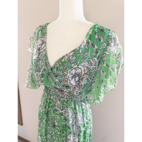 Le Ragazze Green Floral Maxi Dress Made In Italy Silk Blend - Picture 15 of 16